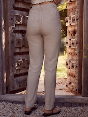 Natural Linen Blend Taper Trousers - Image 3 of 6