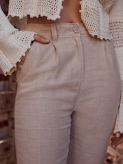 Natural Linen Blend Taper Trousers - Image 4 of 6