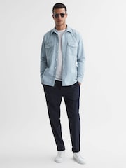 Reiss Soft Blue Cialini Corduroy Twin Pocket Overshirt - Image 1 of 4