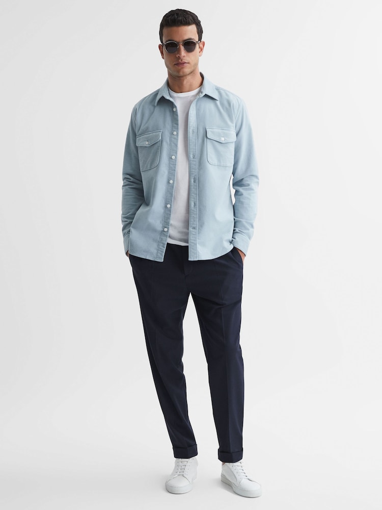 Reiss Soft Blue Cialini Corduroy Twin Pocket Overshirt - Image 1 of 4