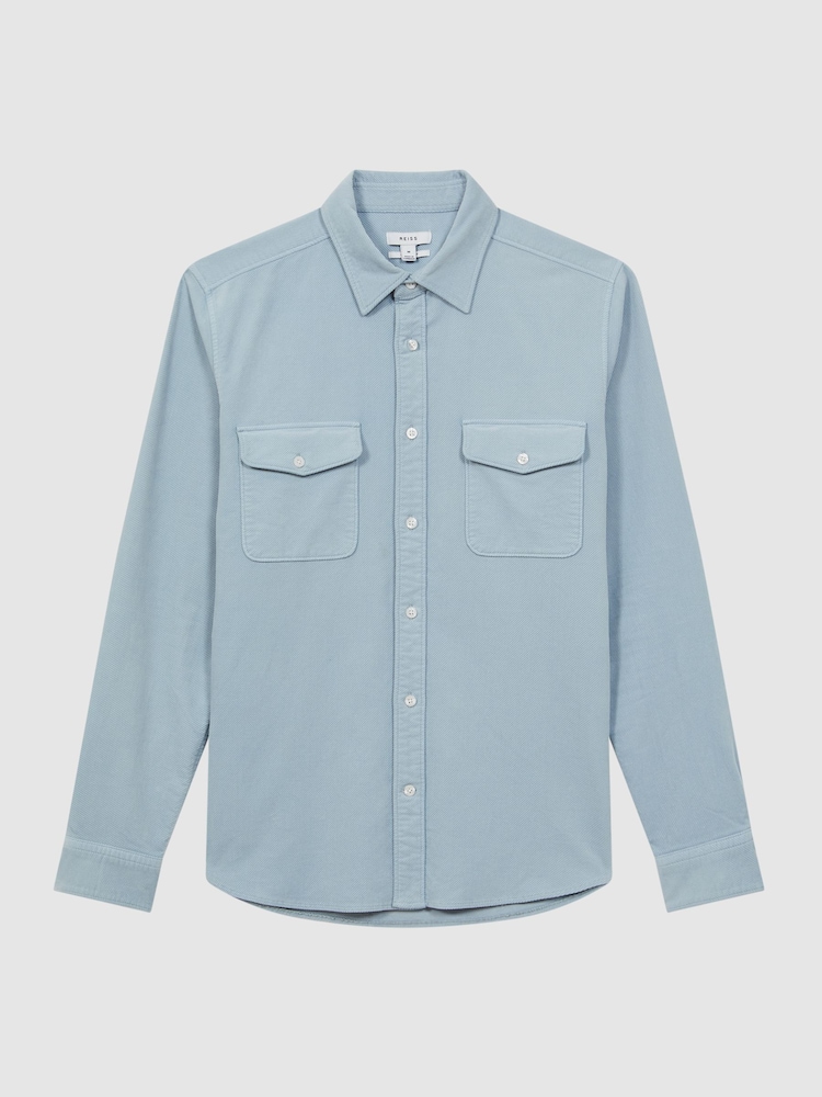 Reiss Soft Blue Cialini Corduroy Twin Pocket Overshirt - Image 2 of 4