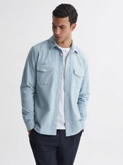 Reiss Soft Blue Cialini Corduroy Twin Pocket Overshirt - Image 3 of 4