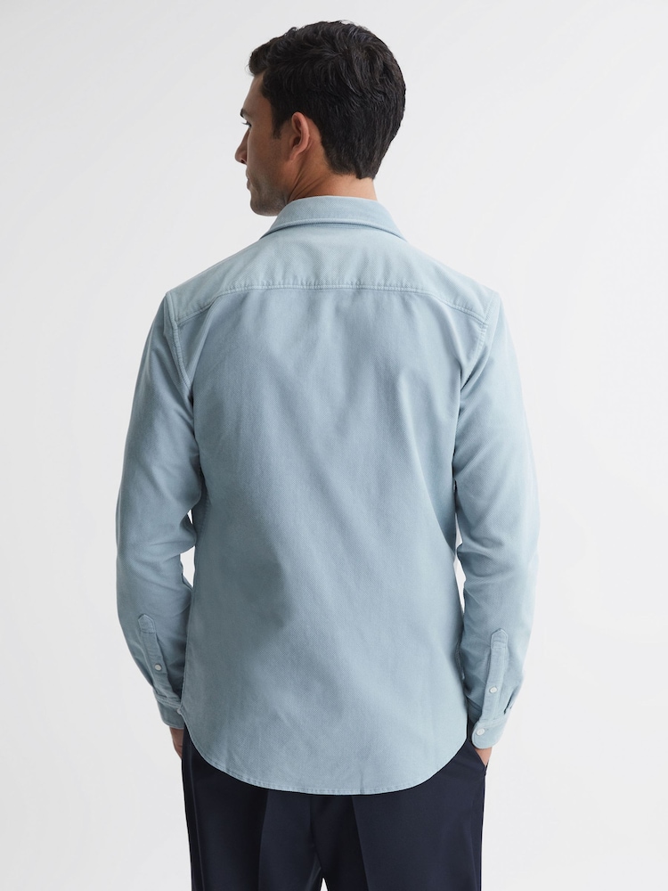 Reiss Soft Blue Cialini Corduroy Twin Pocket Overshirt - Image 4 of 4