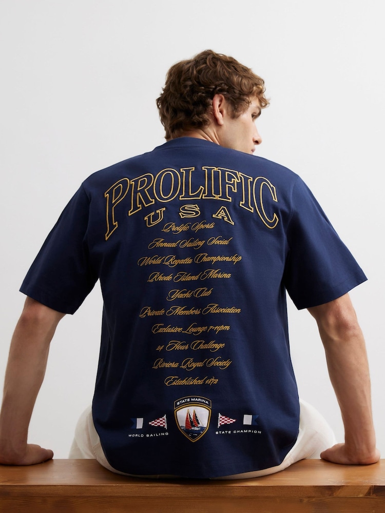 River Island Blue Regular Fit Prolific Flags T-Shirt - Image 1 of 4