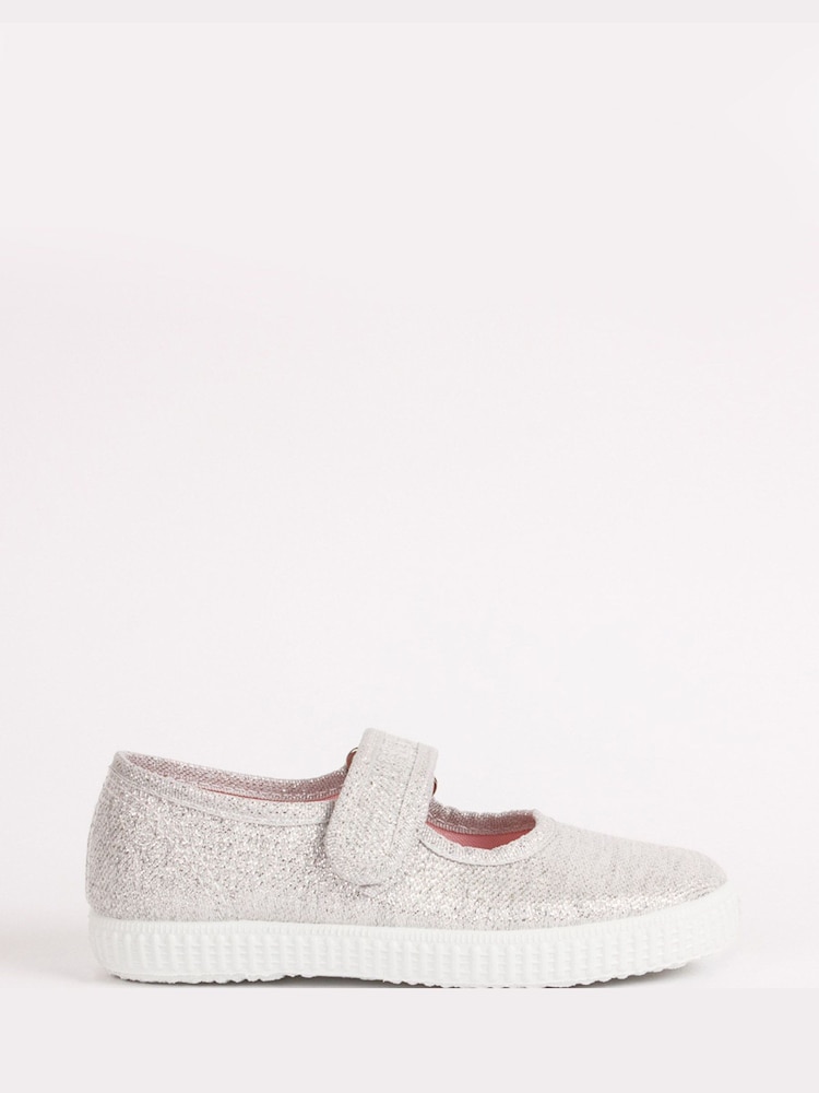 Trotters London Silver Martha Canvas Shoes - Image 1 of 6 Trotters London Silver Martha Canvas Shoes - Image 1 of 6