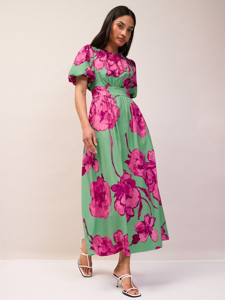Ro&Zo Green & Pink Seraphina Puff Sleeve Floral Dress - Image 1 of 5