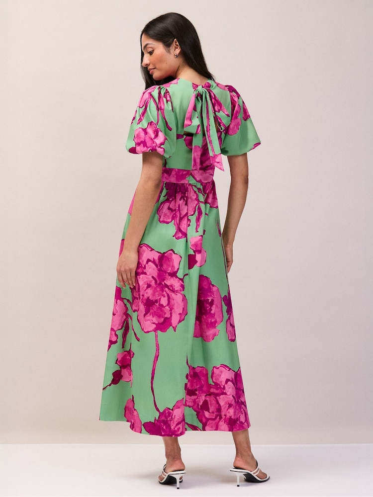 Ro&Zo Green & Pink Seraphina Puff Sleeve Floral Dress - Image 2 of 5