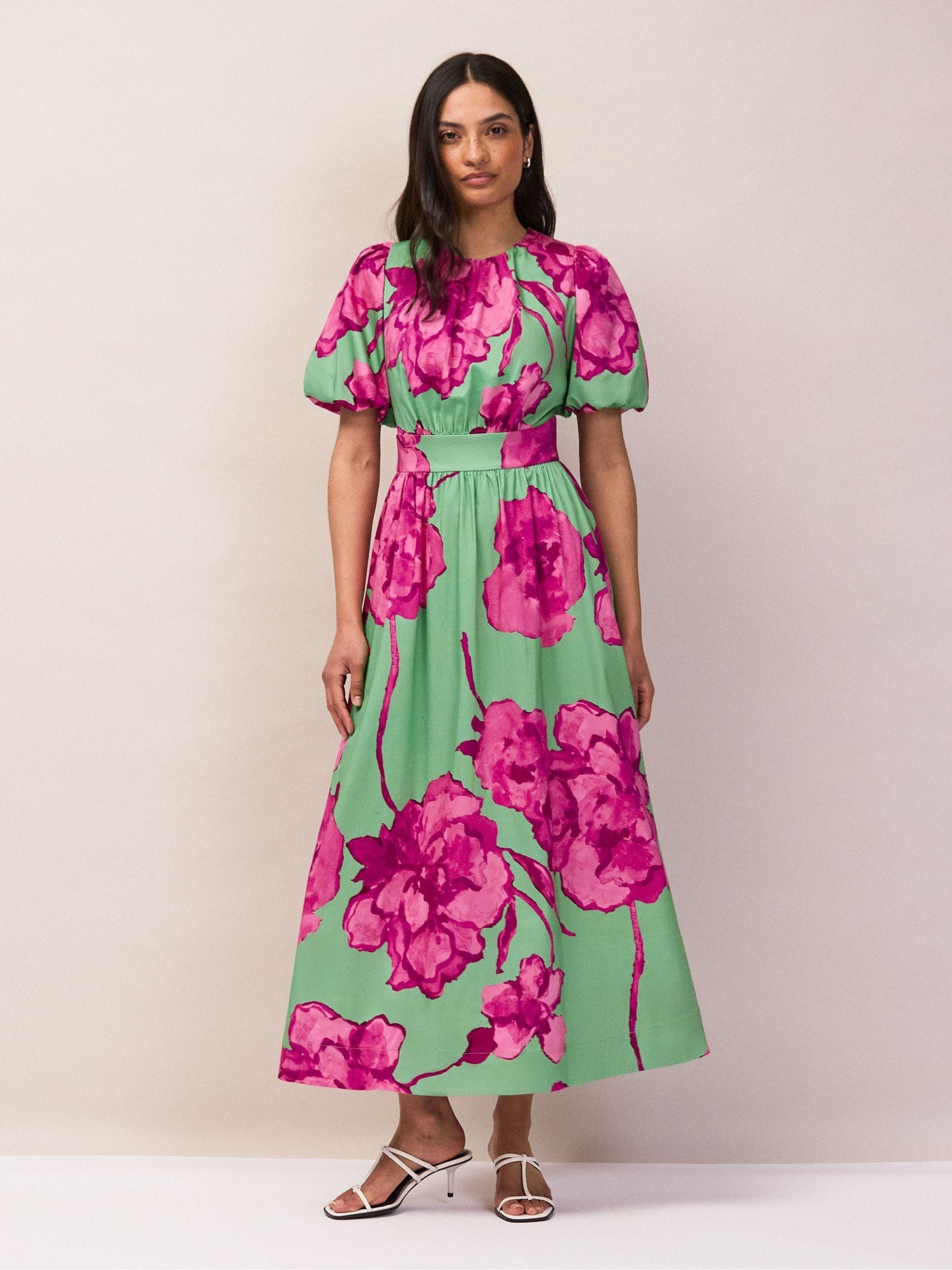Buy Ro&Zo Green/Pink Petite Seraphina Puff Sleeve Dress from the