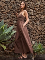 Ro&Zo Brown Ruched Detail Midi Dress - Image 4 of 6