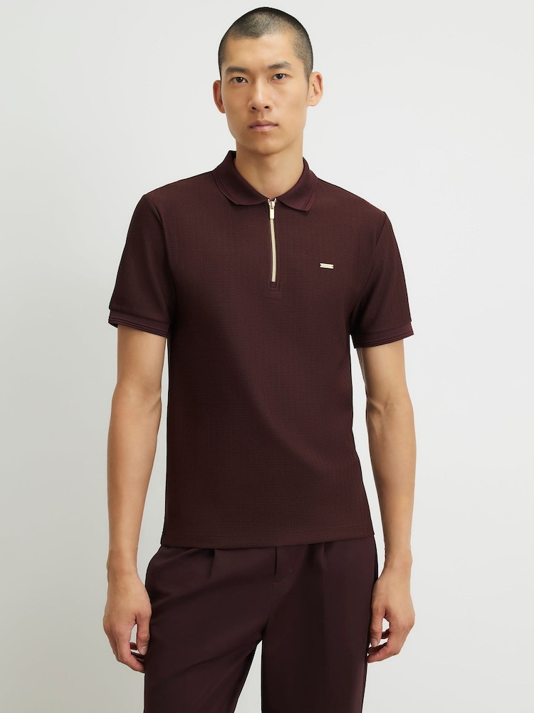 Röd - River Island Muskulös passform Textured Polotröjor - Bild 1 av 4