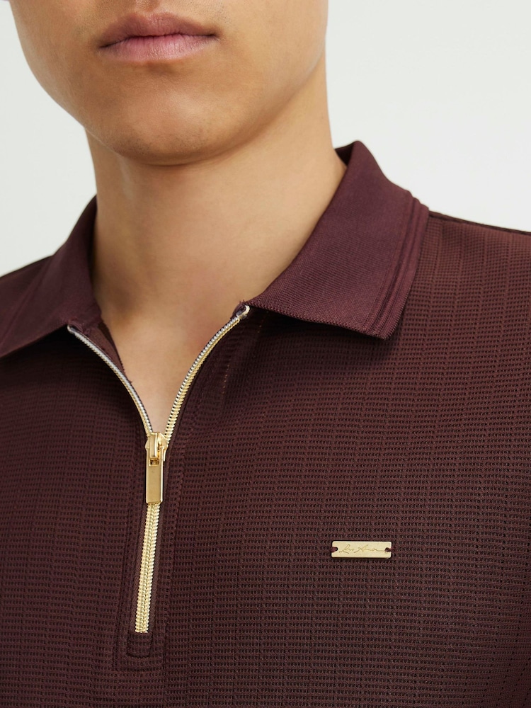 Röd - River Island Muskulös passform Textured Polotröjor - Bild 4 av 4