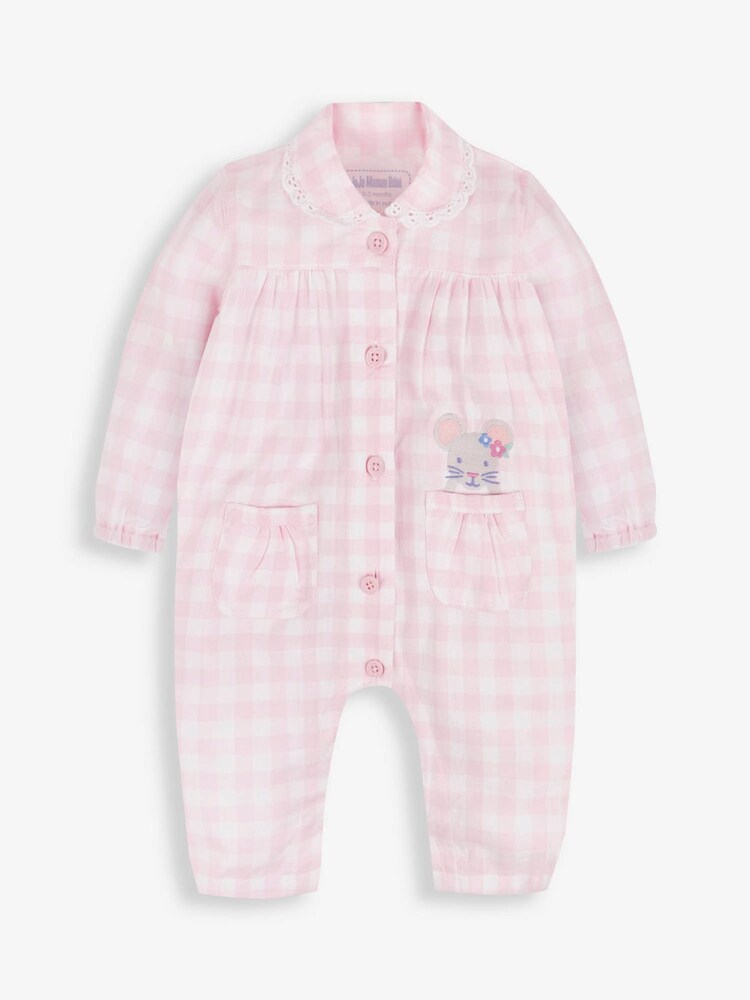 JoJo Maman Bébé Pink Mouse Gingham All-In-One Pyjamas - Image 1 of 3