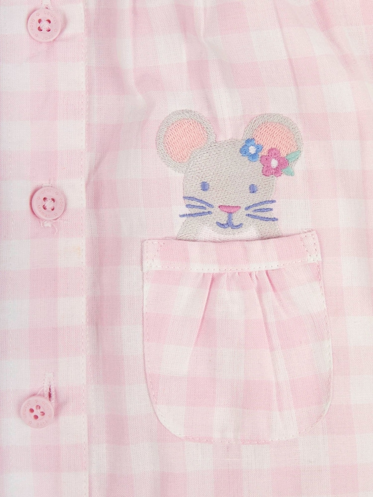 JoJo Maman Bébé Pink Mouse Gingham All-In-One Pyjamas - Image 3 of 3