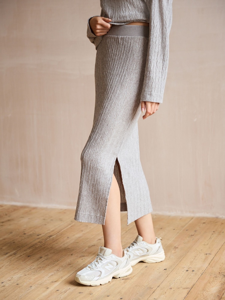 Neutral Plissé Textured Soft Touch Cosy Skirt - Image 1 of 7