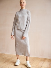 Neutral Plissé Textured Soft Touch Cosy Skirt - Image 2 of 7