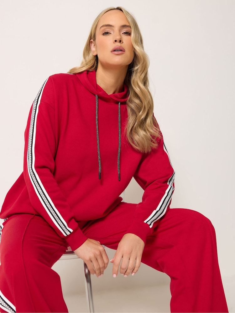 Long Tall Sally Red Side Tape Overhead Hoodie - Image 1 of 6 Long Tall Sally Red Side Tape Overhead Hoodie - Image 1 of 6