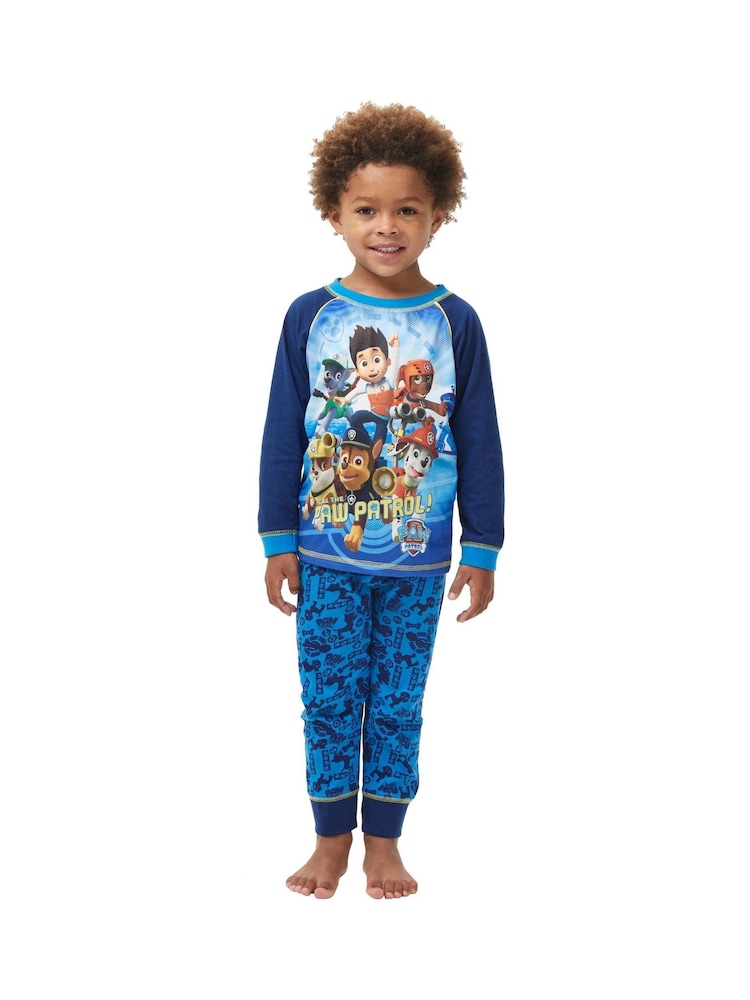 Paw Patrol Schlafanzug für Jungen - Kinder Pyjama Set Langarm Oberteil mit Hose Blau