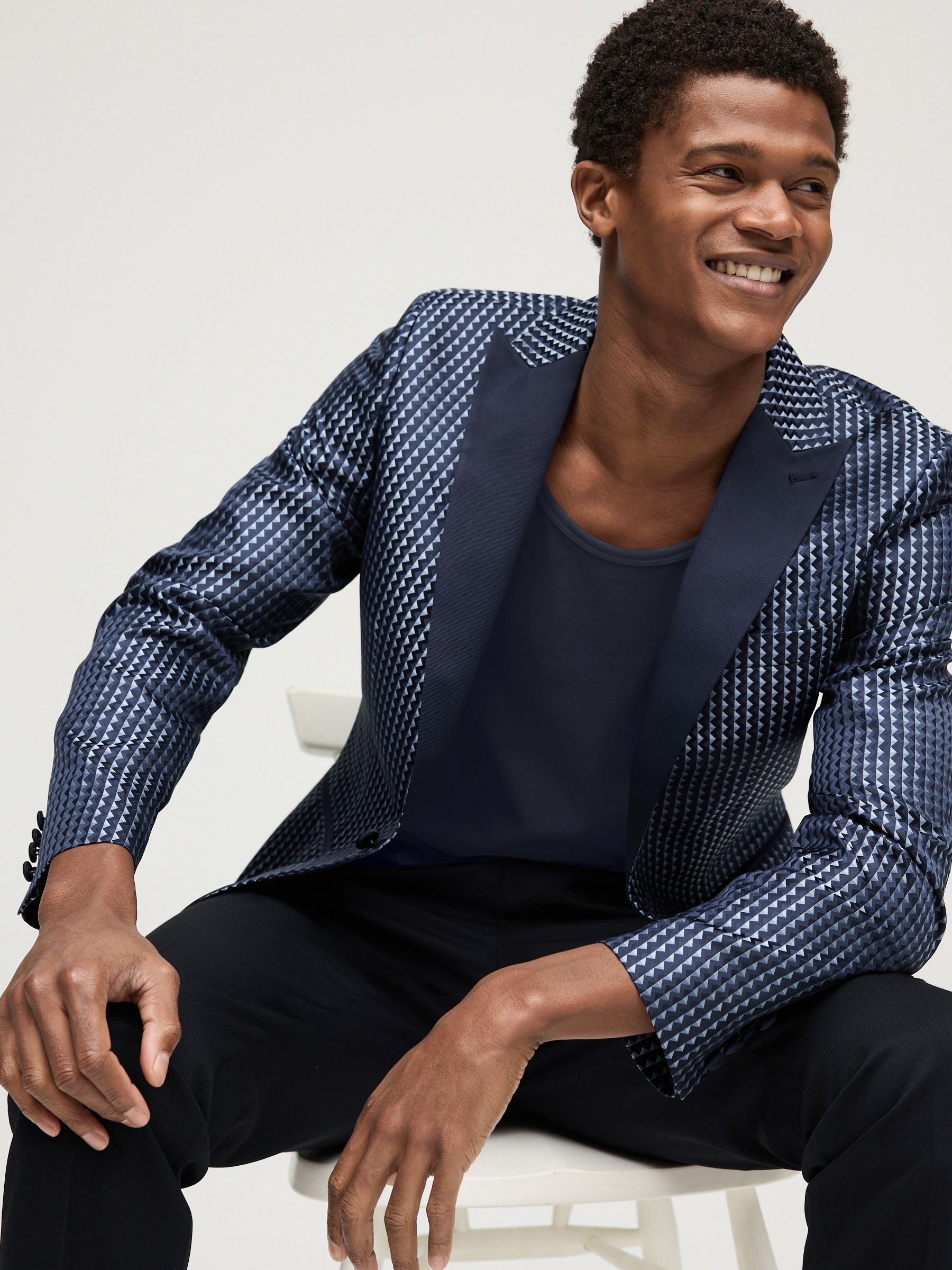 Buy Navy Slim Fit Satin Jacquard Blazer from Next Luxembourg