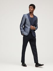 Navy Slim Fit Satin Jacquard Blazer - Image 2 of 12