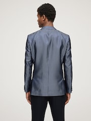 Navy Slim Fit Satin Jacquard Blazer - Image 3 of 12