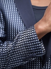 Navy Slim Fit Satin Jacquard Blazer - Image 5 of 12