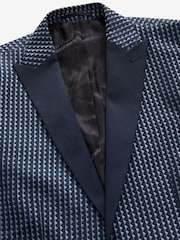 Navy Slim Fit Satin Jacquard Blazer - Image 7 of 12