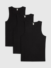 River Island Black Muscle Rib Vests 3 Pack - Image 1 of 6