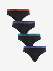 Black Marl Waistband 4 pack Cotton Rich Briefs - Image 1 of 6