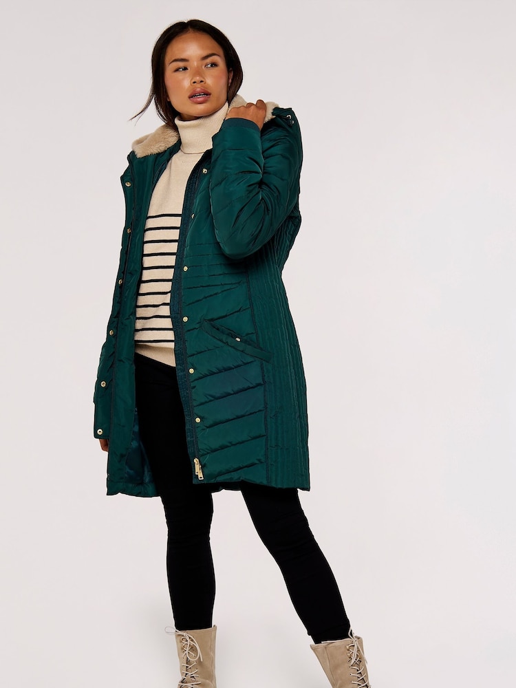 Apricot Green Longline Puffer Coat - Image 2 of 5 Apricot Green Longline Puffer Coat - Image 2 of 5