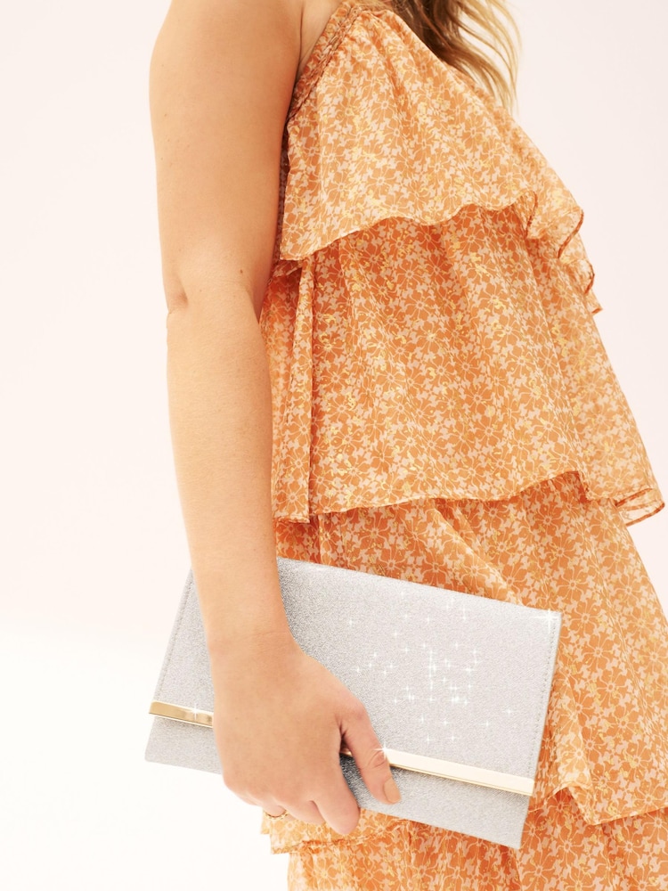 Shimmer Clutch Bag With Detachable Cross-Body Chain - Image 1 of 8