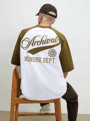 River Island Cream Oversized Archival T-Shirt - Image 1 of 4