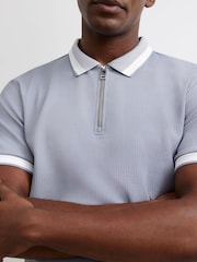 River Island Slim Fit Waffle Zip Polo Shirt - Image 2 of 4