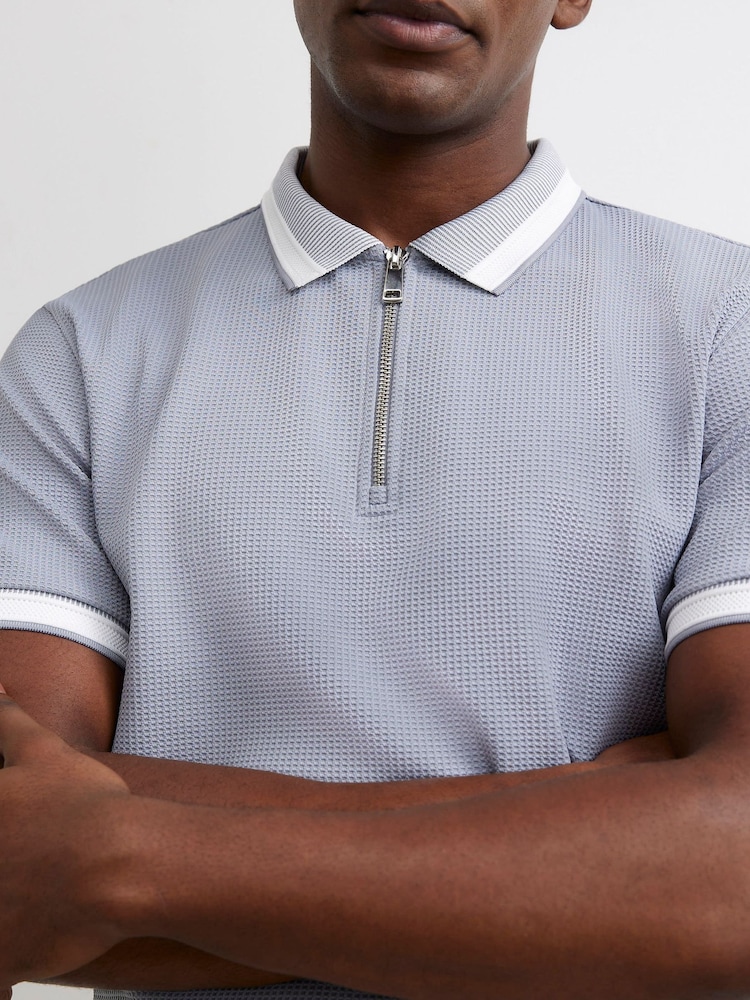 River Island Slim Fit Waffle Zip Polo Shirt - Image 2 of 4