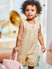 JoJo Maman Bébé Yellow Gingham Duck Appliqué Baby Dungarees - Image 1 of 4