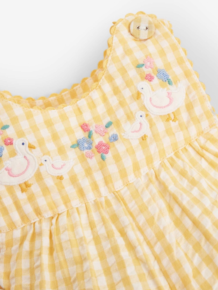 JoJo Maman Bébé Yellow Gingham Duck Appliqué Baby Dungarees - Image 4 of 4