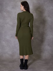Threadbare Green Ribbed Wrap Dress - Image 2 of 4