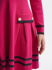 Reiss Bright Pink Paige Senior Knitted Flared Dress - Image 4 of 6