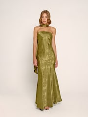 Rare London Green Bandeau Scarf Satin Maxi Dress - Image 1 of 4