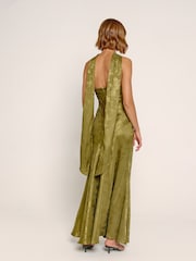 Rare London Green Bandeau Scarf Satin Maxi Dress - Image 2 of 4
