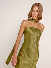 Rare London Green Bandeau Scarf Satin Maxi Dress - Image 3 of 4