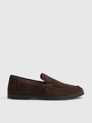 River Island Brown Suede Slip On Loafers - Image 1 of 5
