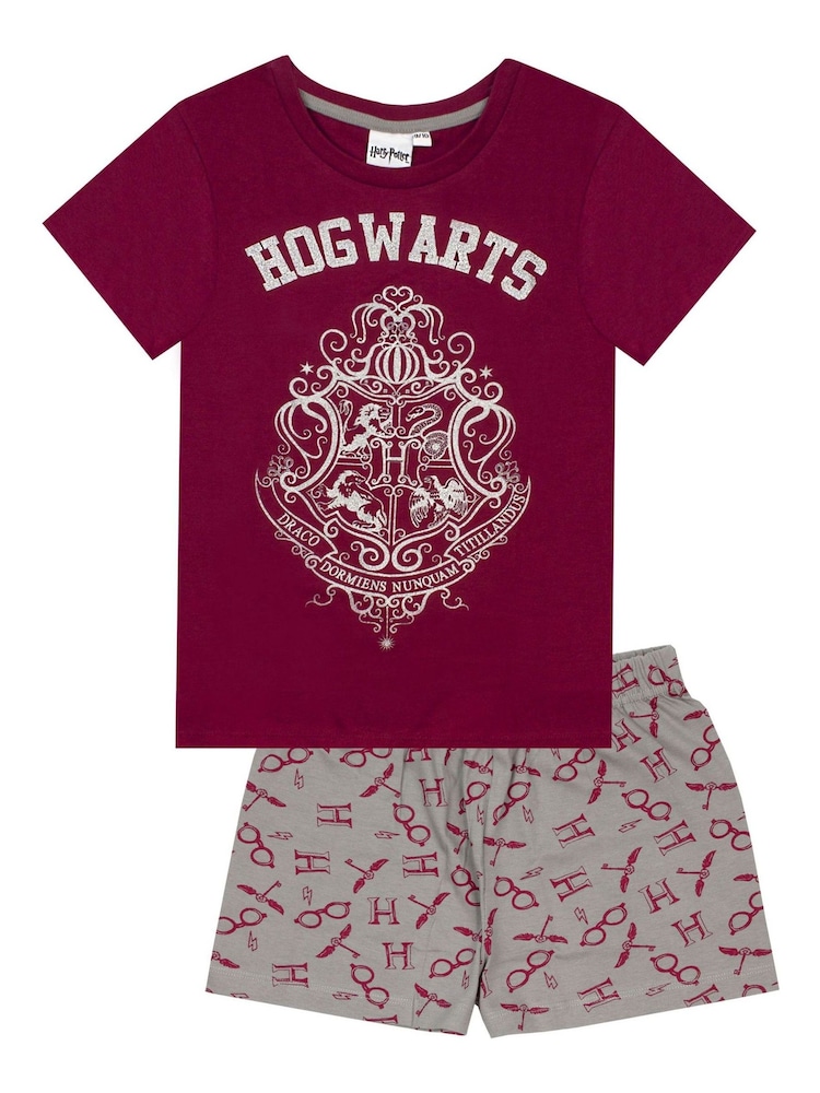 Vanilla Underground Burgundy Red Girls Harry Potter Licensing Short 100% Cotton Pyjamas - Image 1 of 4