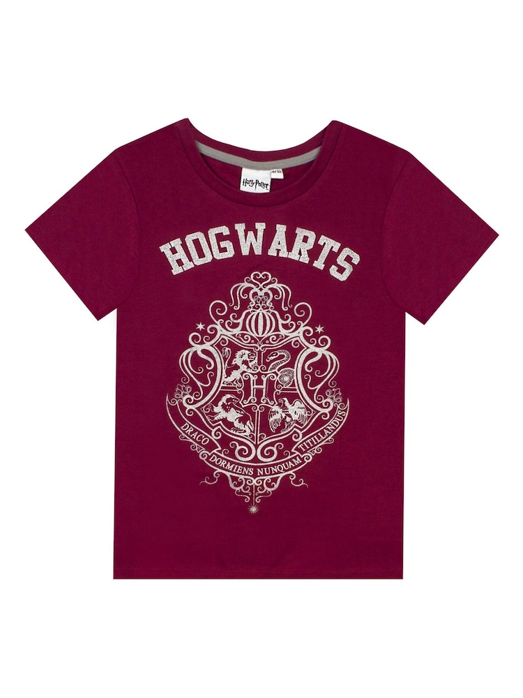 Vanilla Underground Burgundy Red Girls Harry Potter Licensing Short 100% Cotton Pyjamas - Image 2 of 4