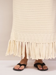 Ro&Zo Cream Knit Fringe Hem Dress - Image 5 of 8