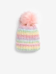 Multi Rainbow Pom Pom Beanie Hat (3-16yrs) - Image 1 of 2