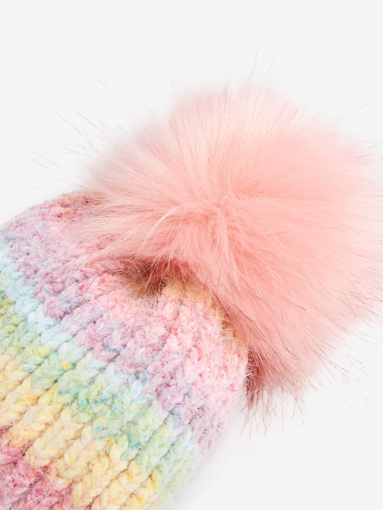 Multi Rainbow Pom Pom Beanie Hat (3-16yrs) - Image 2 of 2