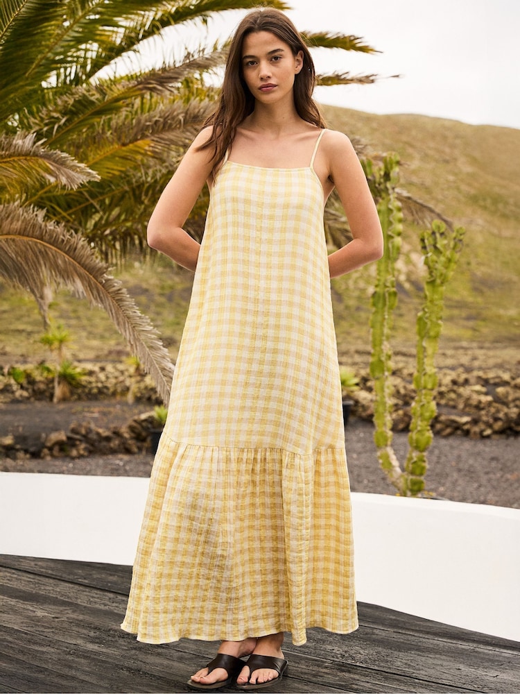 Ro&Zo Yellow Cheesecloth Check Tiered Dress - Image 2 of 4