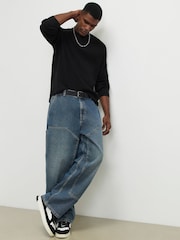 River Island Black Oversized Waffle T-Shirt - Image 2 of 5