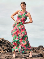 Ro&Zo Pink Layla Blurred Floral Ruffle Dress - Image 1 of 2