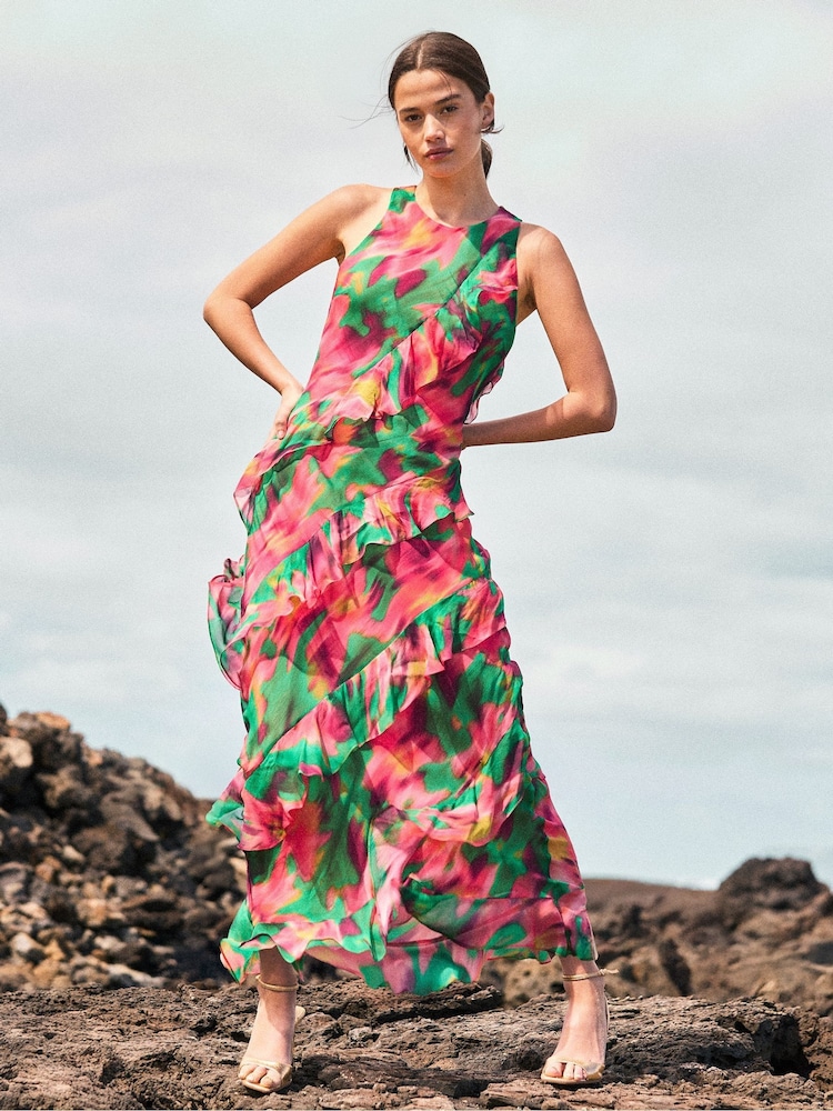 Ro&Zo Pink Layla Blurred Floral Ruffle Dress - Image 1 of 2